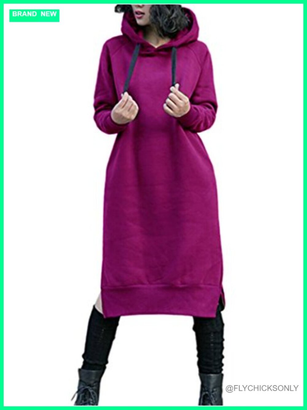 Long Fleece Hoodie Dress Sweatshirt Pullover Plus Size Loose Fit
